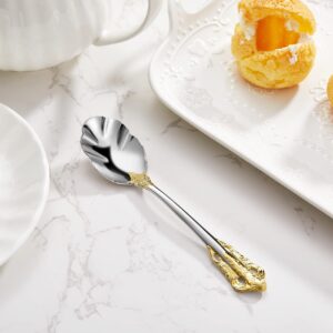 KEAWELL 6" Tea Spoons Set of 4, Coffee Espresso Demitasse Vintage Tea Spoon, 18/10 Stainless Steel, Gold Accent