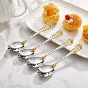 KEAWELL 6" Tea Spoons Set of 4, Coffee Espresso Demitasse Vintage Tea Spoon, 18/10 Stainless Steel, Gold Accent