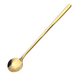 stainless steel coffee spoons, 6.7 inch stirring spoons, cocktail stirring spoons for coffee tea dessert cake ice cream cappuccino (round-gold-1pack)