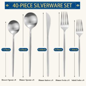 Silverware Set for 8, 40 Piece Flatware Set, Cutlery Tableware set Include Spoons And Forks Set, Stainless Steel Utensil Set, Matte polished Finish, Dishwasher Safe