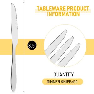 Nuenen 50 Pieces Knives Bulk Stainless Steel Butter Knives 8.5 Inch Table Knives for Kitchen Restaurant Butter Spreader Flatware Silverware