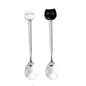 cute cat spoon for tea coffee ceramic stainless steel spoons for cat lover cat food spoon for wet food cat themed gift for couples wedding house warming gifts 2pcs