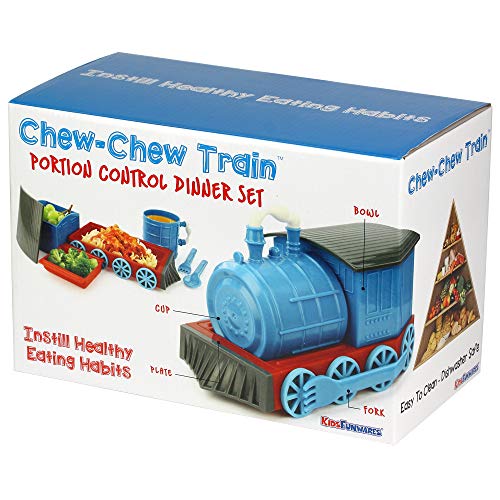 KidsFunwares Chew-Chew Train Kids Dinnerware Set with Utensils, Blue