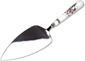 portmeirion botanic garden cake server with floral motif | stainless steel cake knife with porcelain handle | cake cutter for wedding cakes, pies, and desserts