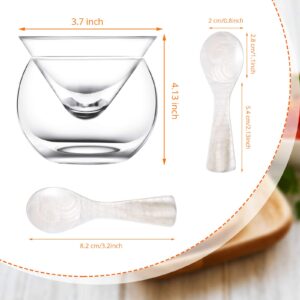 Glass Caviar Chiller Server Set Caviar Spoons 3.2 Inch Shell Spoon Mother of Pearl Caviar Spoons Round Handle for Caviar, Egg, Ice Cream, Coffee, Restaurant Serving (6 Pieces)