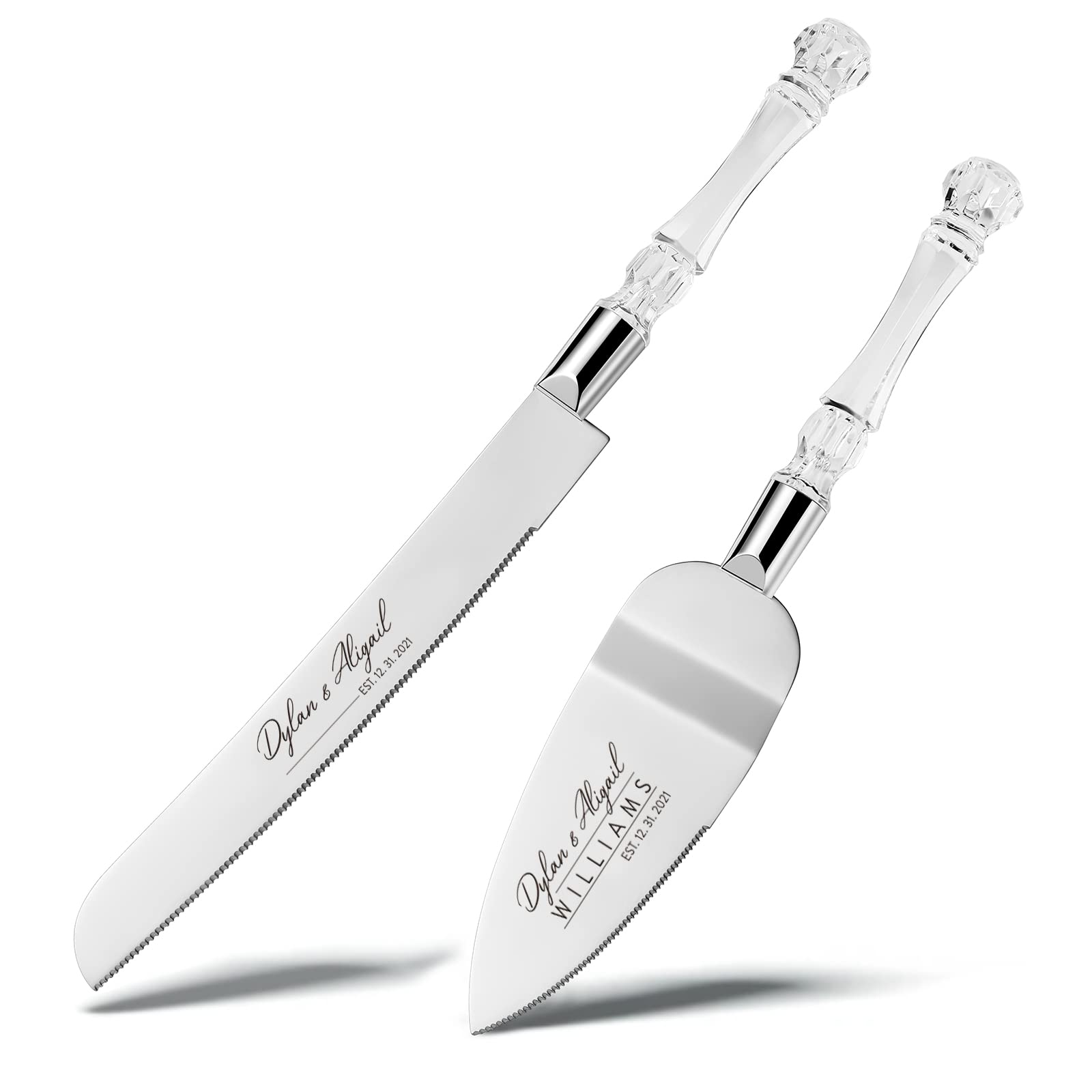 ALICEPUB Personalized Cake Cutting Set for Wedding, Engraved Cake Serving Set Pie Server Pizza Cutter for Anniversary Birthday Bridal Shower(2Pcs)