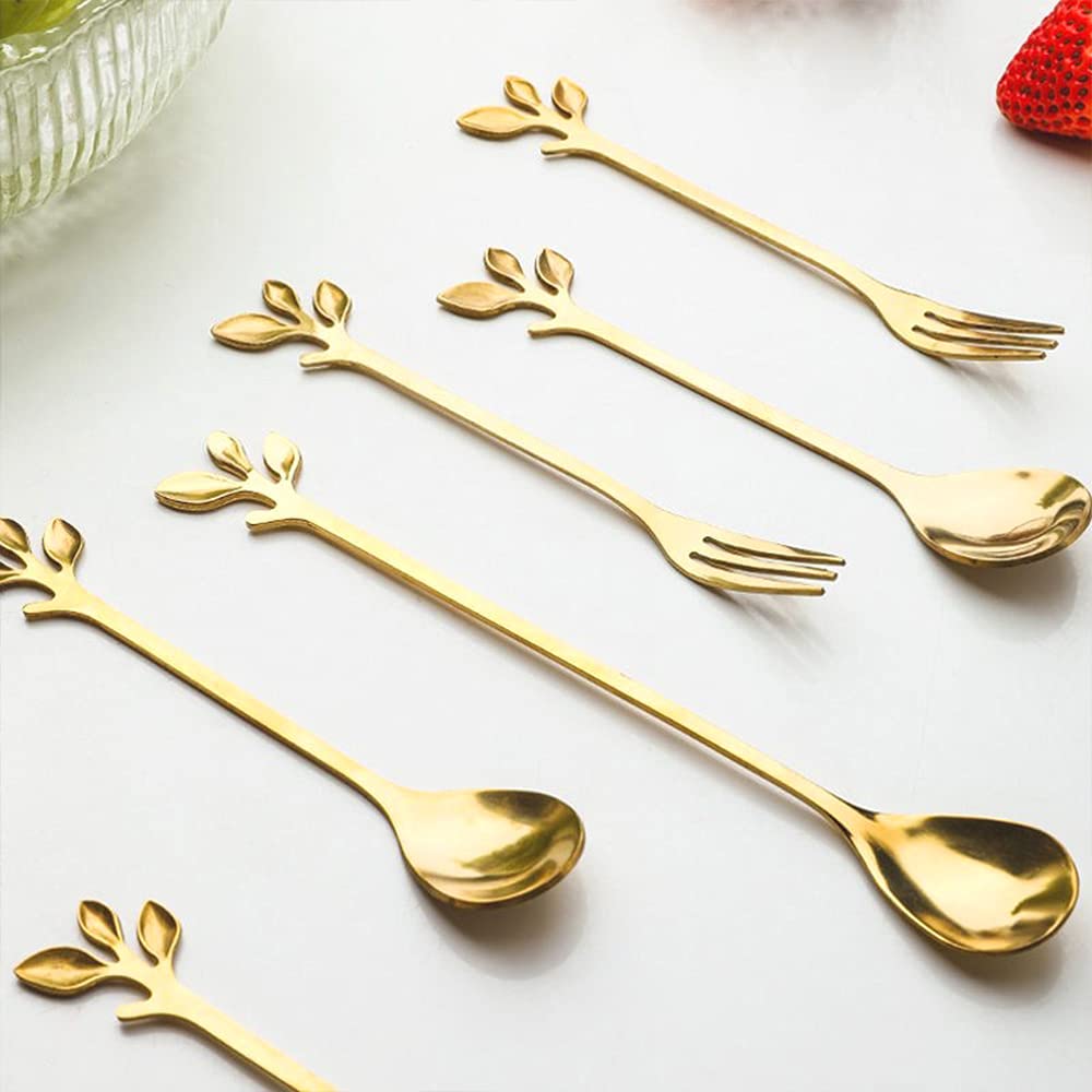 13 Piece Gold Mini Spoons and Forks with Swan Spoon Holder Small Spoons for Dessert Appetizer Spoons Stainless Steel Gold Serving Spoons Utensils ​for Coffee Tea Party Dessert Table