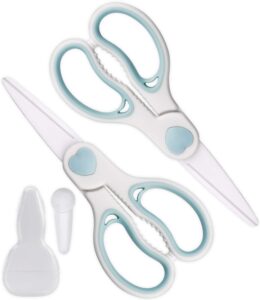 ceramic scissors for baby food by wellstar, safety healthy bpa free portable toddler shears with protective blade cover and travel case, 2 pack