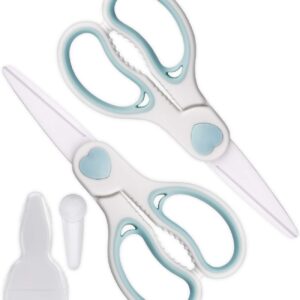 Ceramic Scissors for Baby Food by WELLSTAR, Safety Healthy BPA Free Portable Toddler Shears with Protective Blade Cover and Travel Case, 2 Pack