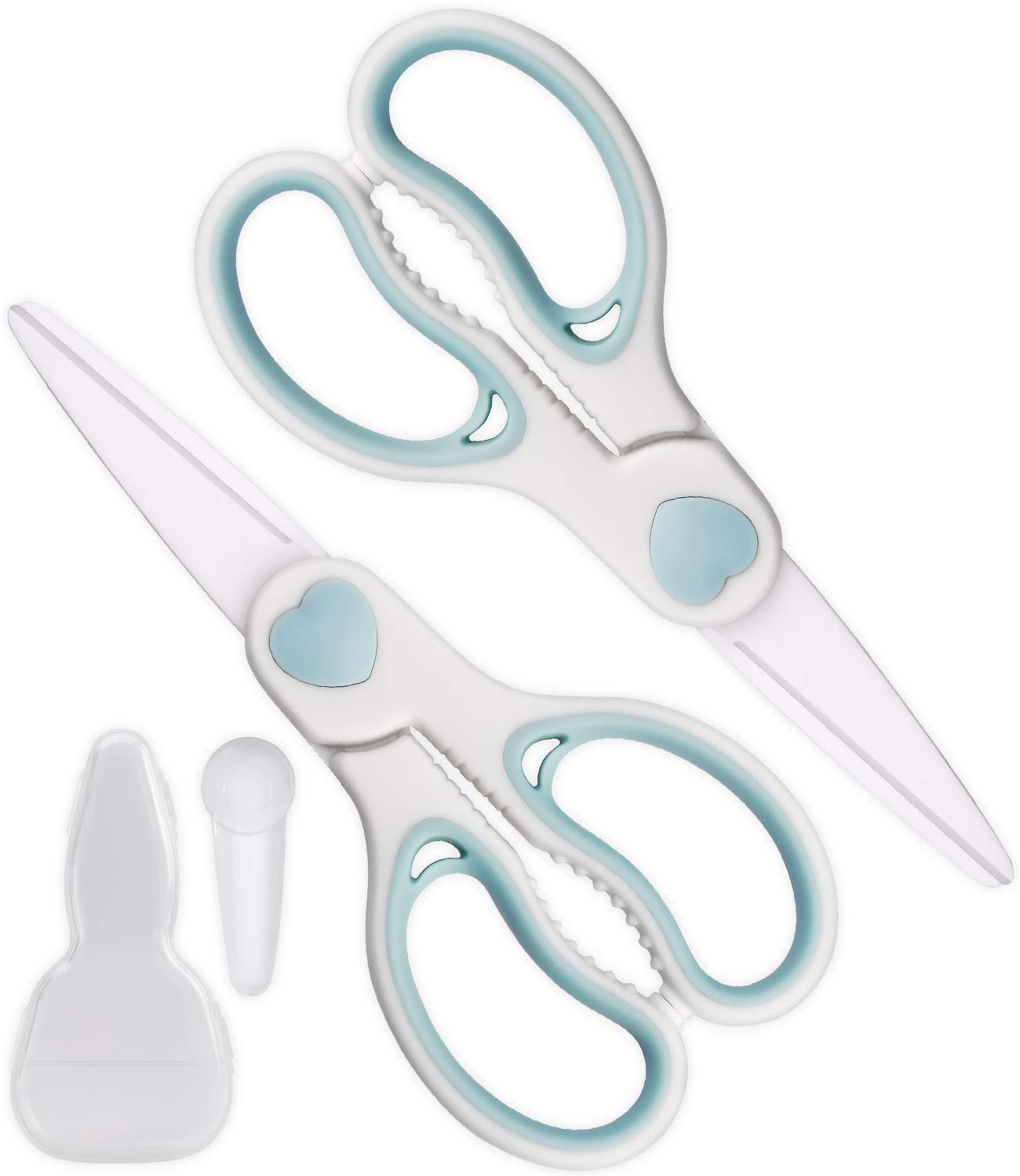 Ceramic Scissors for Baby Food by WELLSTAR, Safety Healthy BPA Free Portable Toddler Shears with Protective Blade Cover and Travel Case, 2 Pack