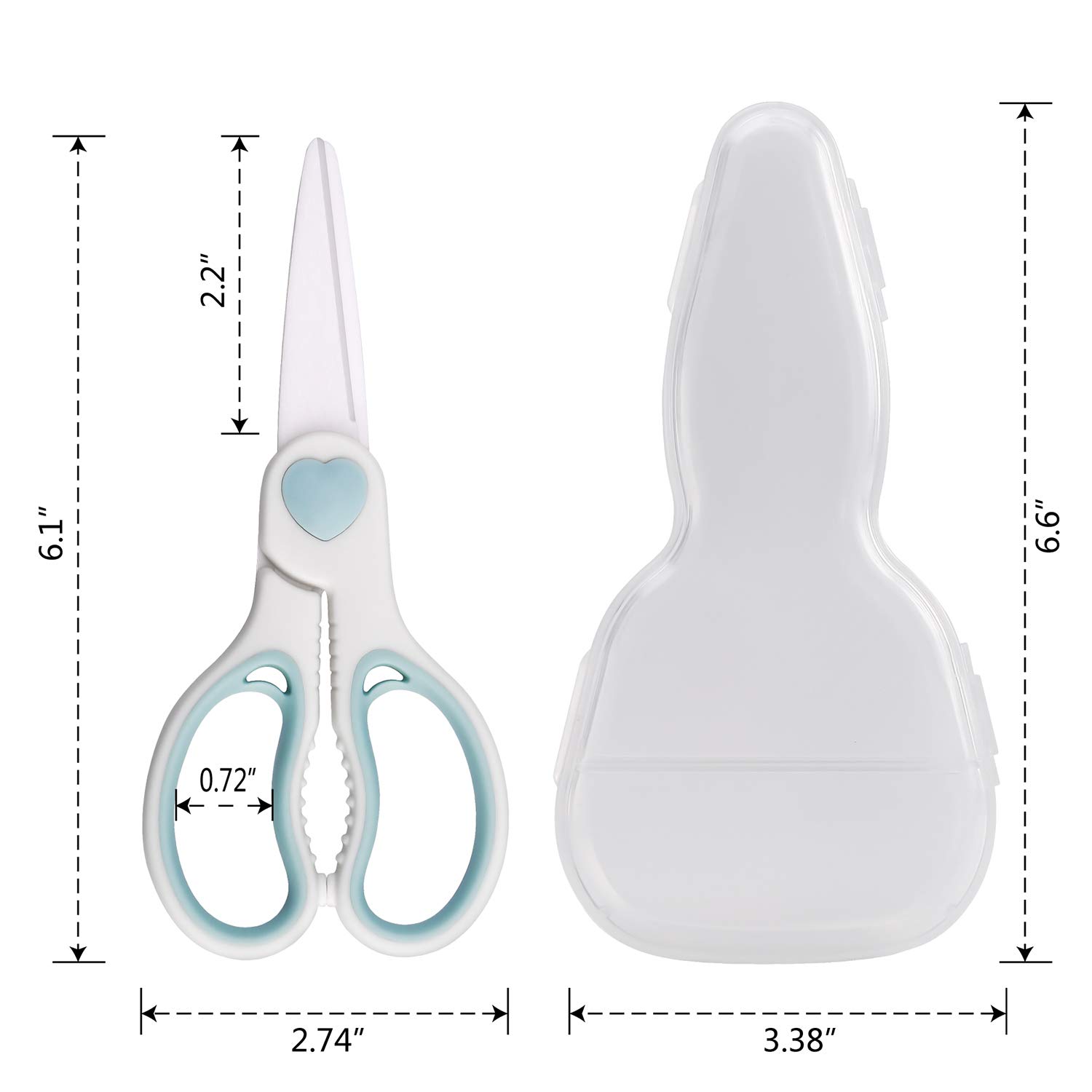 Ceramic Scissors for Baby Food by WELLSTAR, Safety Healthy BPA Free Portable Toddler Shears with Protective Blade Cover and Travel Case, 2 Pack