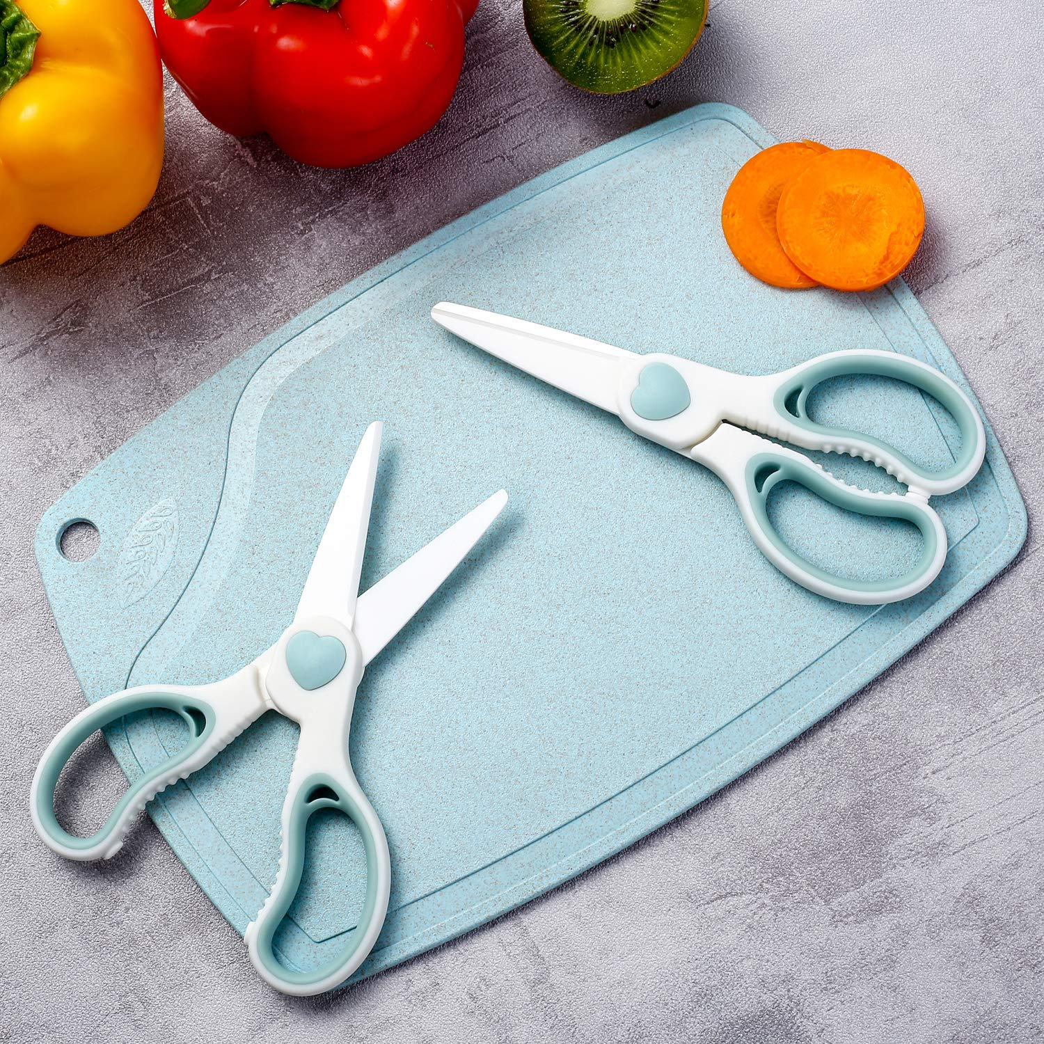 Ceramic Scissors for Baby Food by WELLSTAR, Safety Healthy BPA Free Portable Toddler Shears with Protective Blade Cover and Travel Case, 2 Pack