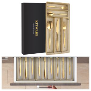 Gold Silverware Set with Organizer, 40-Piece Flatware Set for 8, Stainless Steel Kitchen Utensils Cutlery Set for Home Kitchen Restaurant Hotel,Dishwasher Safe