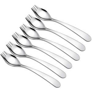 kaishane 6-pack 18/10 stainless steel sporks, 6.1-inch, multi-use salad fork & dessert spoon, reusable ice cream & fruit utensils, home, camping, travel, easy clean