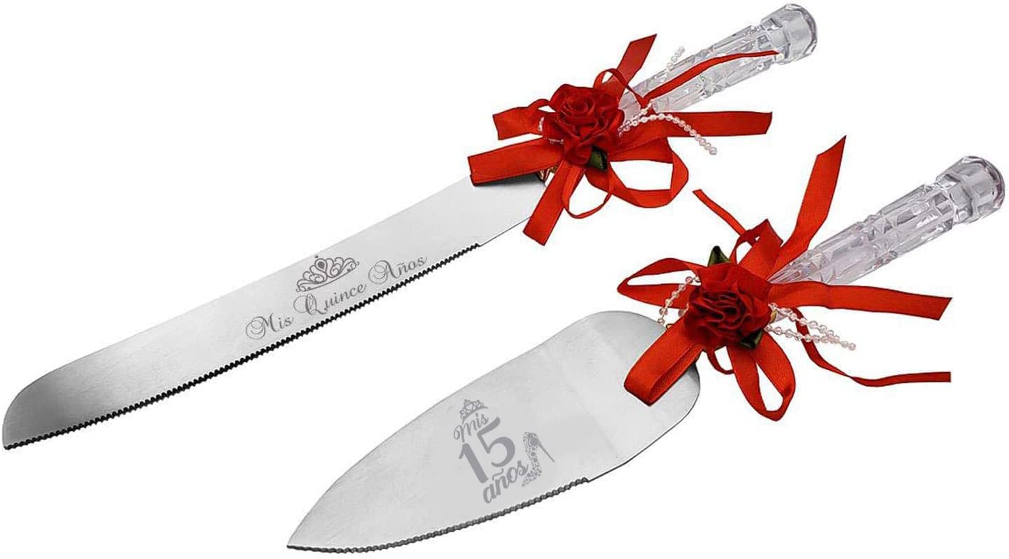 GIFTS INFINITY Personalized Mis Quince Anos Cake Knife and Server Set -CK-1RD - Valentine's Day Gift