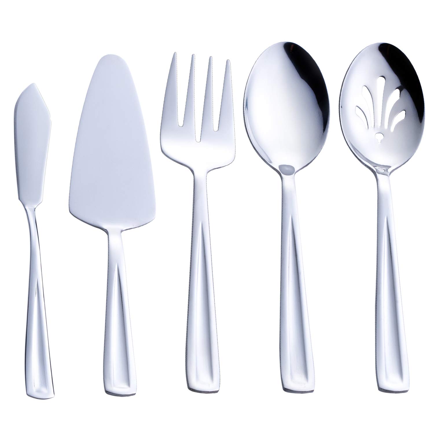 Hostess Serving Utensil Set, GoGeiLi 5-Piece Stainless Steel Flatware Silverware Serving Set, Include Pie Server, Serving Spoon, Slotted Serving Spoon, Serving Fork and Spreader Knife