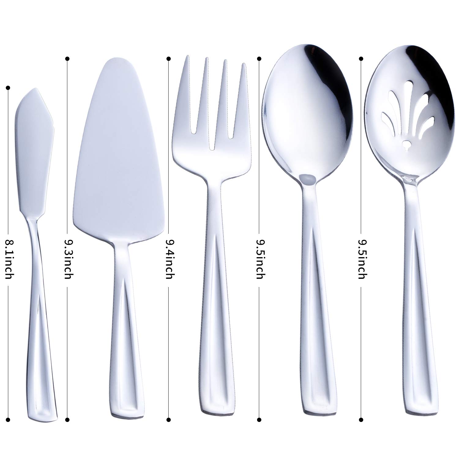 Hostess Serving Utensil Set, GoGeiLi 5-Piece Stainless Steel Flatware Silverware Serving Set, Include Pie Server, Serving Spoon, Slotted Serving Spoon, Serving Fork and Spreader Knife