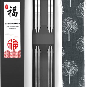 Titanium Plated Stainless Steel Chopsticks 2 Pairs Blue Silver Gift Set+ Stainless Steel Chopsticks Multipack 5 Pairs Gift Set+ Metal Steel Chopsticks Reusable with Travel Carrying Bag 2 Pairs Set