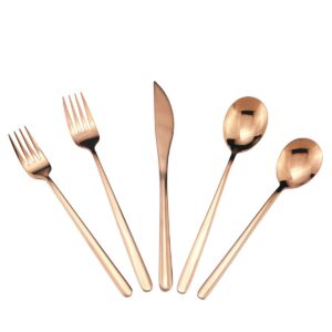 copper silverware set,puzhler 20-piece 304 stainless steel flatware cutlery set for 4,mirror polished rose gold tableware set ideal for home kitchen hotel restaurant,includes forks spoons knives
