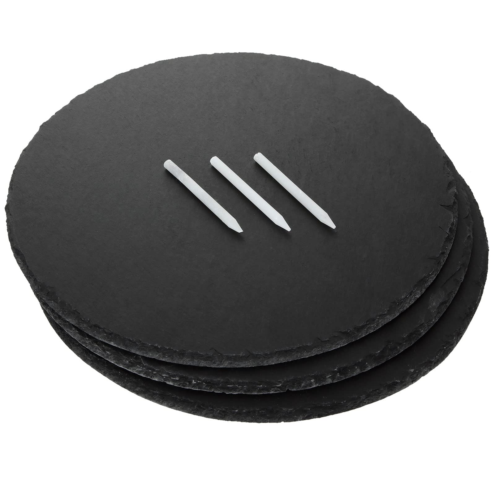 ZOFORTY 3Pcs Round Slate Cheese Board 12 x 12 Inch Black Slate Charcuterie Board with Chalks, Slate Stone Serving Platter for Cheese, Meat, Sushi, Appetizers