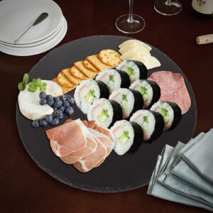 ZOFORTY 3Pcs Round Slate Cheese Board 12 x 12 Inch Black Slate Charcuterie Board with Chalks, Slate Stone Serving Platter for Cheese, Meat, Sushi, Appetizers
