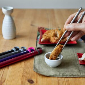 Kids Chopstick with Training holders|Square Travel Chopsticks| Strong & Lightweight, only 6.7"/171mm Long Titanium Chopsticks comes with Beautiful Aluminium Cases & Holders (Grey)