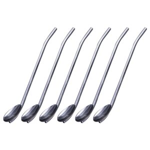 doitool stainless steel drinking spoon straws, 6pcs metal cocktail spoon straws, reusable iced tea spoons bar spoon silverware for mixing and stirring