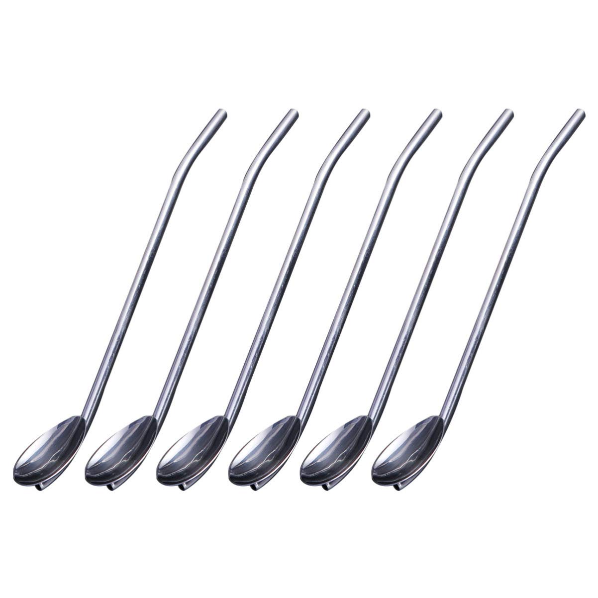 DOITOOL Stainless Steel Drinking Spoon Straws, 6Pcs Metal Cocktail Spoon Straws, Reusable Iced Tea Spoons Bar Spoon Silverware for Mixing and Stirring