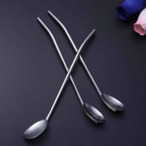 DOITOOL Stainless Steel Drinking Spoon Straws, 6Pcs Metal Cocktail Spoon Straws, Reusable Iced Tea Spoons Bar Spoon Silverware for Mixing and Stirring