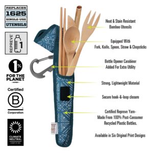 TO GO WARE Premium Reusable Bamboo Utensil Travel Set | Includes Fork, Knife, Spoon, Chopsticks, & Carabiner Clip | Made from Sustainable Materials | Eco-Conscious | Shibori Moon (Pack of 1)