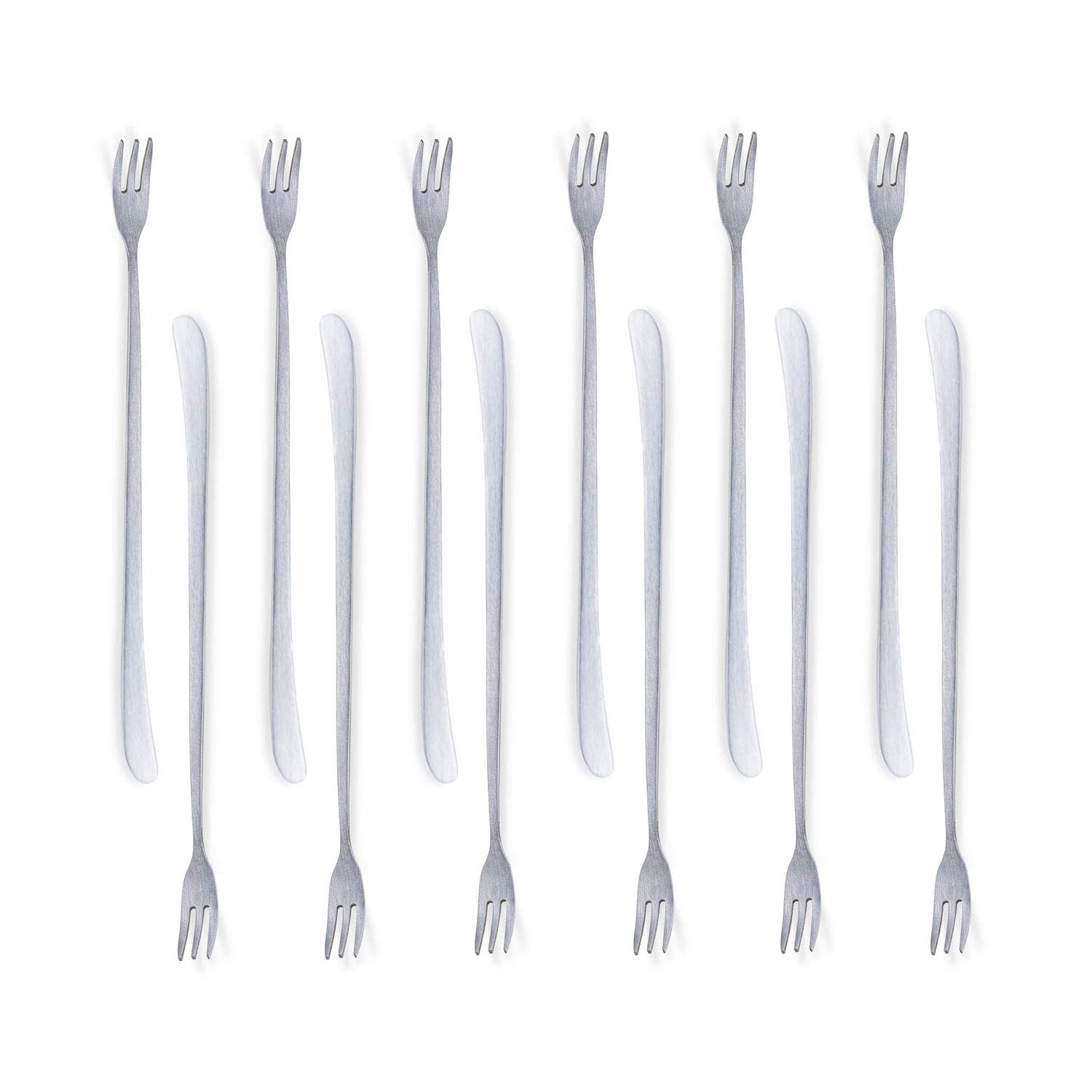 [JSeven] Long Handle Forks, Stainless Steel Dessert Forks, Fruits, Pickles Forks, Fancy Table Forks (12 Pcs)