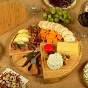 Picnic at Ascot Patented Bamboo Cheese Board/Charcuterie Serving Platter - Stores as a Compact Wedge- Opens to 13" Diameter - Designed & Quality Checked in USA