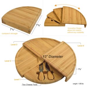 Picnic at Ascot Patented Bamboo Cheese Board/Charcuterie Serving Platter - Stores as a Compact Wedge- Opens to 13" Diameter - Designed & Quality Checked in USA