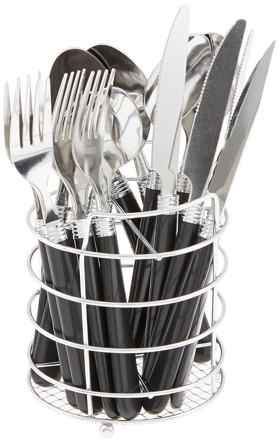 Gibson Sensations 16-Piece Stainless Steel Flatware Set with Metal Caddy, Black