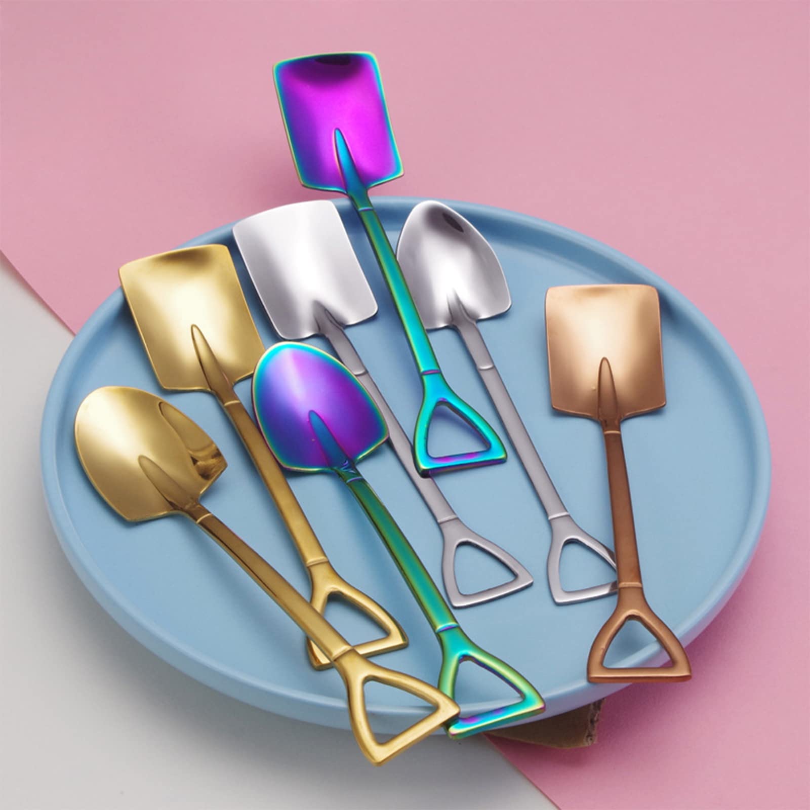 10Pcs Shovel Spoons Stainless Steel Spoon Reusable Dessert Spoons for Coffee Tea Ice Cream Fruit Sugar Cake