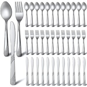 minatee 48 pieces forks spoons and knives silverware set stainless steel flatware cutlery set heavy duty metal spoons forks and knives set for kitchen utensil dinner restaurant home, dishwasher safe