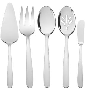 5-piece silverware serving utensils, haware durable stainless steel serving spoon fork, mirror polished and dishwasher safe