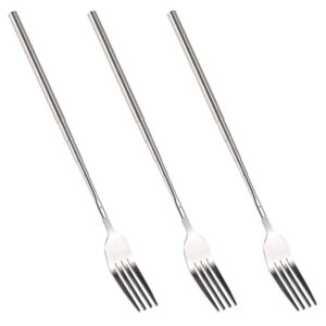 telescopic fork, 3pcs stainless steel extendable long handle fork bbq telescopic extendable dinner fruit dessert long handle fork, sturdy and durable 8.7-25.4inch