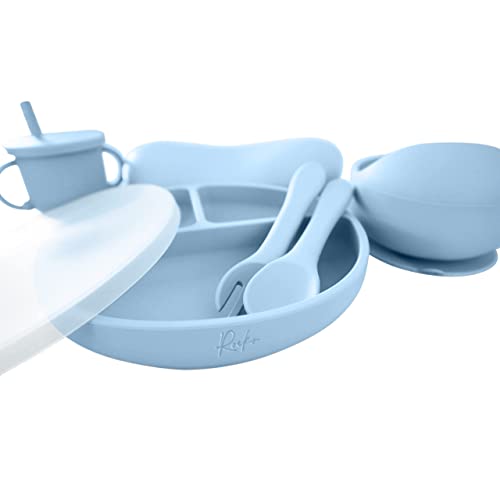 Baby Led Weaning - Silicone Baby Feeding Set - Baby Led Weaning Supplies - Baby Led Weaning Utensils - Silicone Plates For Baby - Silicone Bibs for Babies - 6 Month Old Baby Essentials - Baby Products