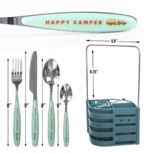 Silverware Flatware Cutlery Set - Stainless Steel 24 Pc Flatware Set With Silverware Caddy Service for 6 | Dishwasher Safe Camping Set Flatware for Travel, Small Spaces and Outdoor Use