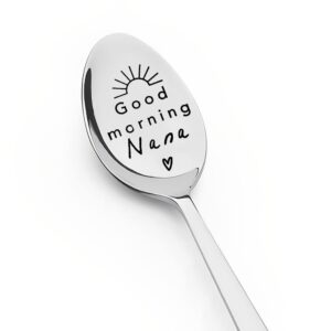 nana spoon gifts from grandchildren grandkids, good morning nana spoons for grandma grandmother mothers day birthday gift for nana nanny tea coffee engraved spoon coffee lover gift