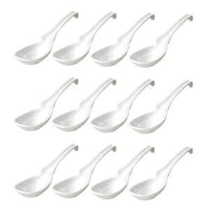 japanbargain 2777, set of 12 chinese soup spoons asian korean japanese wonton soba rice pho ramen noodle spoon notch and hook ladle style spoon, white color