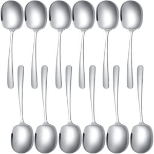 set of 12 stainless steel serving spoons large metal serving utensils dishwasher safe spoons for buffet catering food cooking kitchen banquet restaurant home, silver, 8.3 inches long