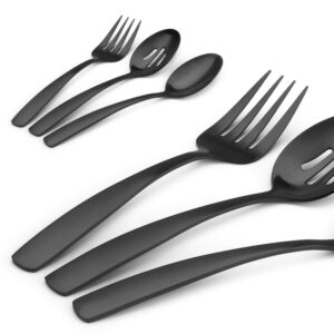 Bysta Serving Utensils Set, Matte Black 5-Piece Hostess Set, Stainless Steel Silverware Flatware Cutlery Serving Set, Satin Finish, Dishwasher Safe