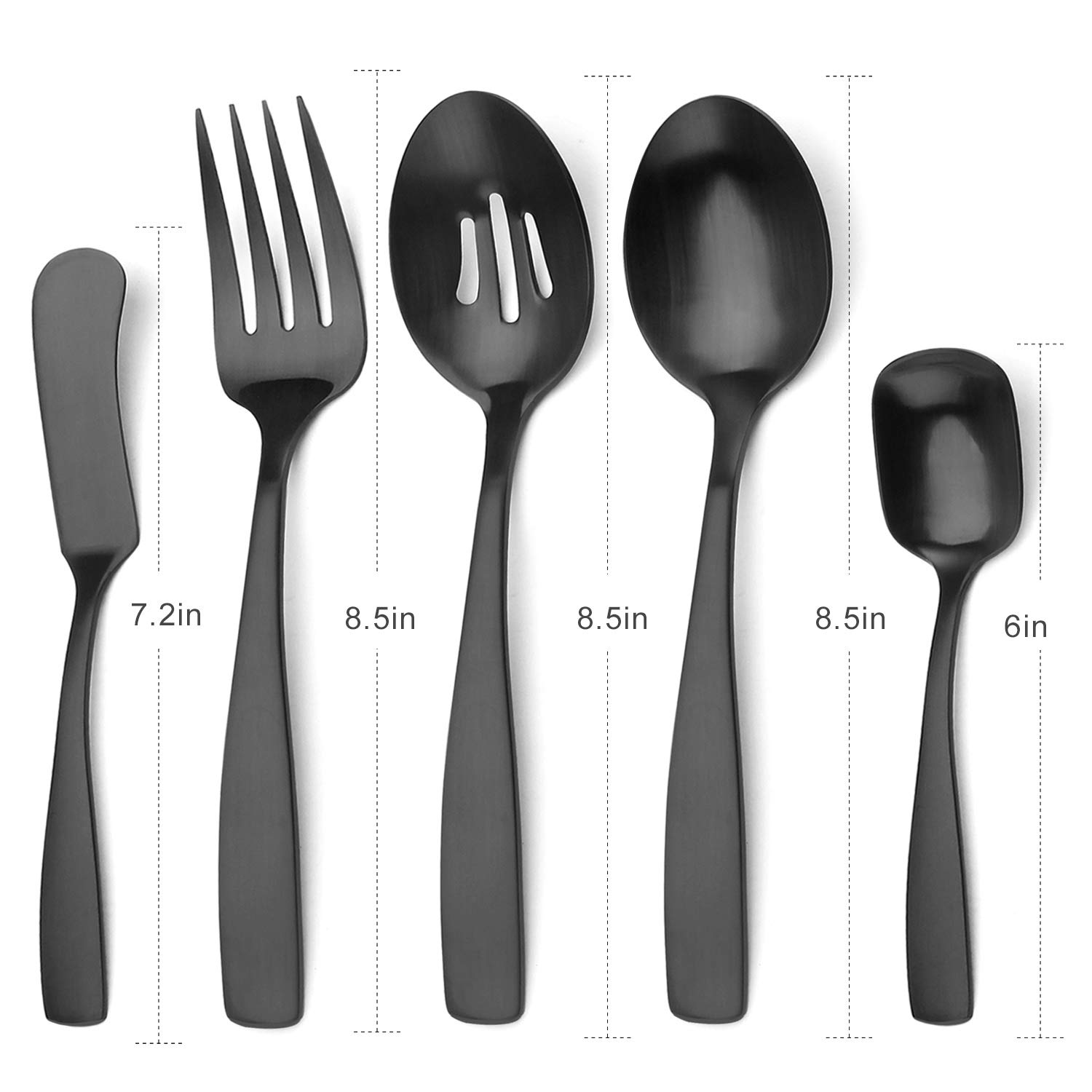 Bysta Serving Utensils Set, Matte Black 5-Piece Hostess Set, Stainless Steel Silverware Flatware Cutlery Serving Set, Satin Finish, Dishwasher Safe