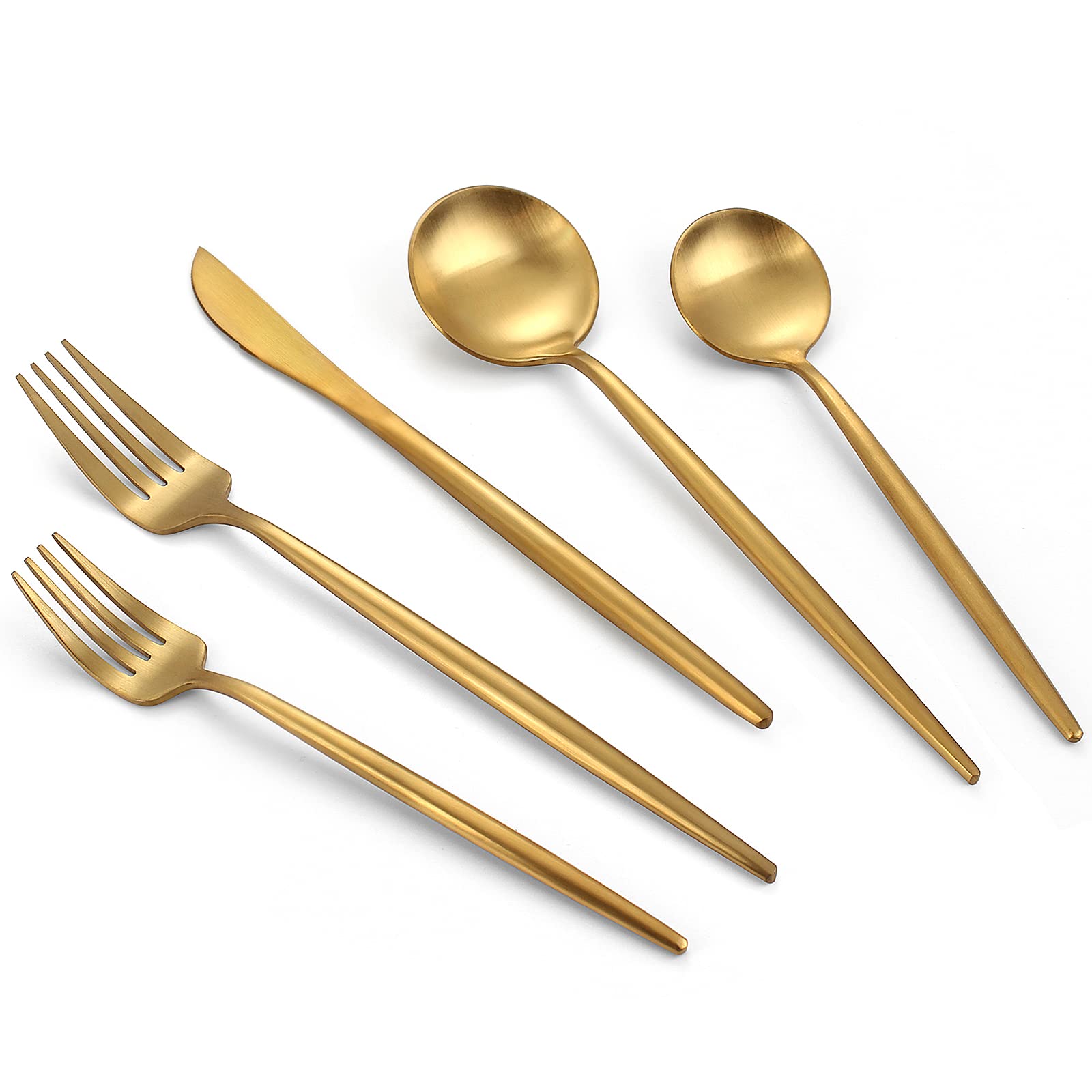 VANVRO Matte Gold Silverware Set, 40-Piece Stainless Steel Flatware Set, Tableware Cutlery Set Service for 8, Satin Finish Utensils Set, Knife Fork Spoon Set for Home and Restaurant, Dishwasher Safe