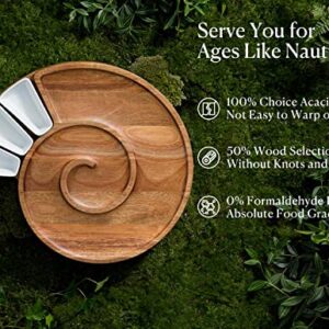 Dofira Nautilus Cheese Board and 4 Knife Set, Acacia Wood Large Round Charcuterie Board Kit with Slate Platter & Ceramic Bowls, Kitchen Gift Set for Housewarming, Bridal Shower, Wedding, Anniversary