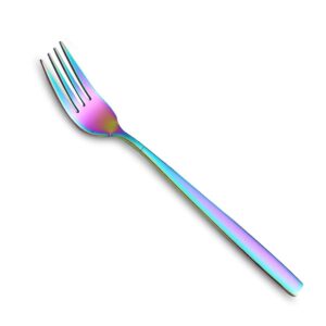 HOMQUEN Rainbow Dinner Forks 4 Pieces, Sturdy Stainless Steel 7.8" Modern Design Forks Set, Colorful Titanium Plating Table Fork, Salad Fork with Smooth Edge Dishwasher Safe