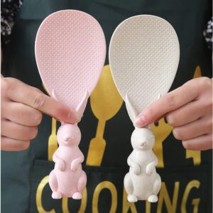 SKQIT 2 Pieces Creative Cute Rabbit Rice Spoon, Non Stick Rice Paddle, Bunny Shape Stand Up Serving Rice ShovelBeigeandPink One Size