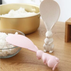 SKQIT 2 Pieces Creative Cute Rabbit Rice Spoon, Non Stick Rice Paddle, Bunny Shape Stand Up Serving Rice ShovelBeigeandPink One Size